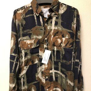 goouch shirt size S Multi-color 100% Silk Abstract Print long sleeve